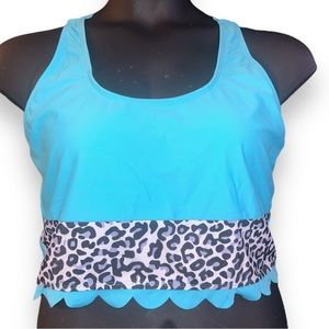 Scallop Crop Leopard Print Stitching Bikini Top Size XXL